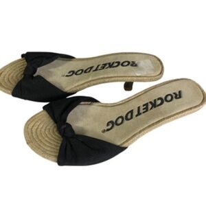 NWOT Rocketdog Sandals Black Fabric with Rope Trim 2" Heel Size 8